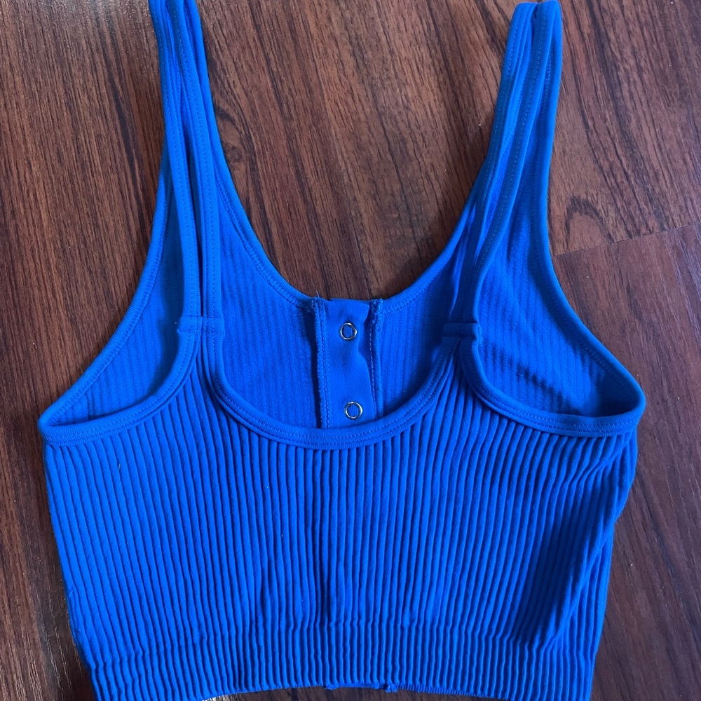 Aerie Blue Ribbed Buttoned Crop Top - Picture 2 of 5
